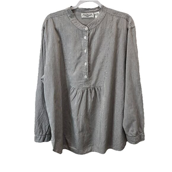 New Direction Black White Striped Henley Long Sleeve Top Womens Size 2X Peasant - Picture 1 of 11